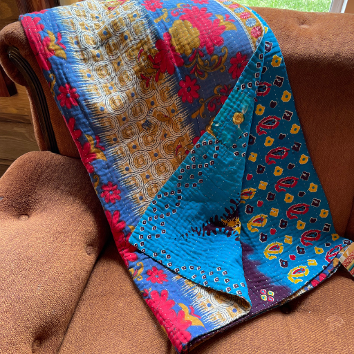 Blue Blanket with stitching